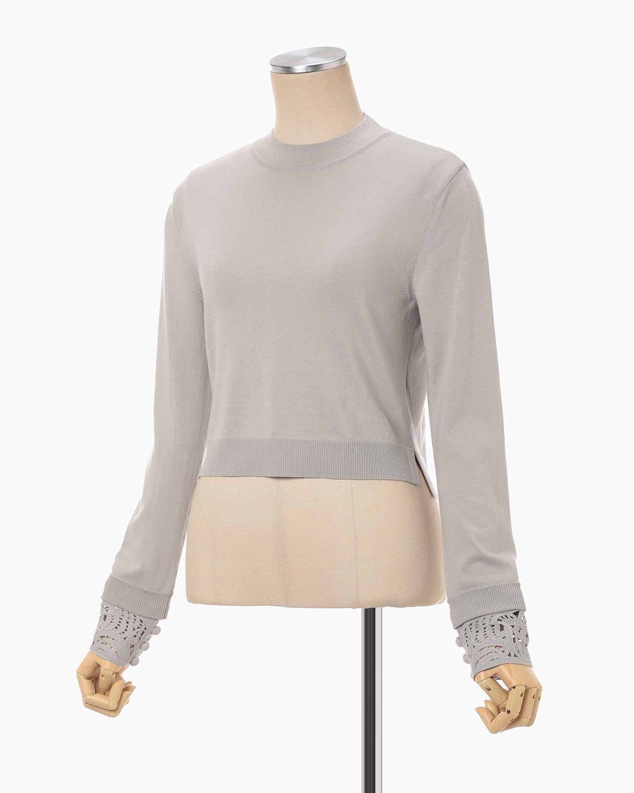 Detachable Embroidery Cuff Knitted Top - grey