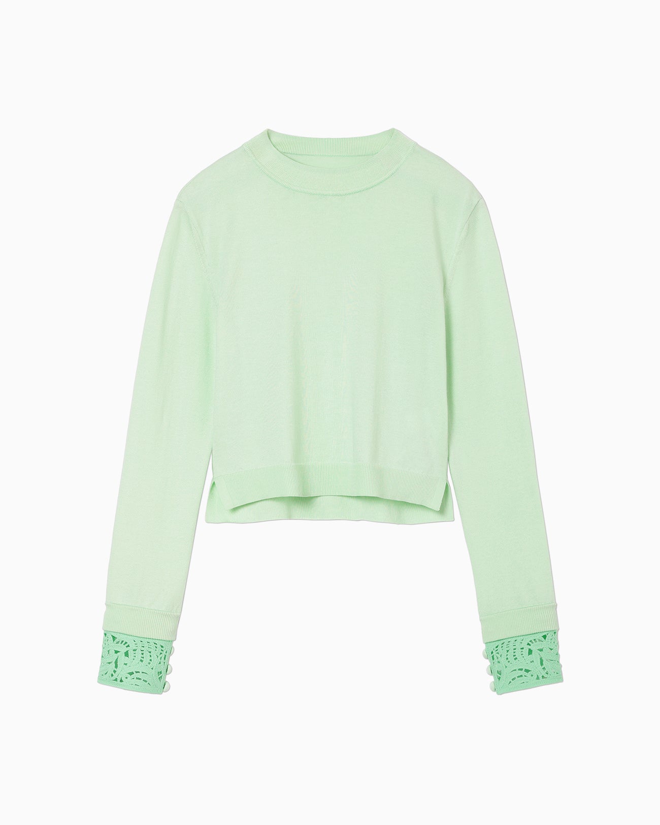 Detachable Embroidery Cuff Knitted Top - light green