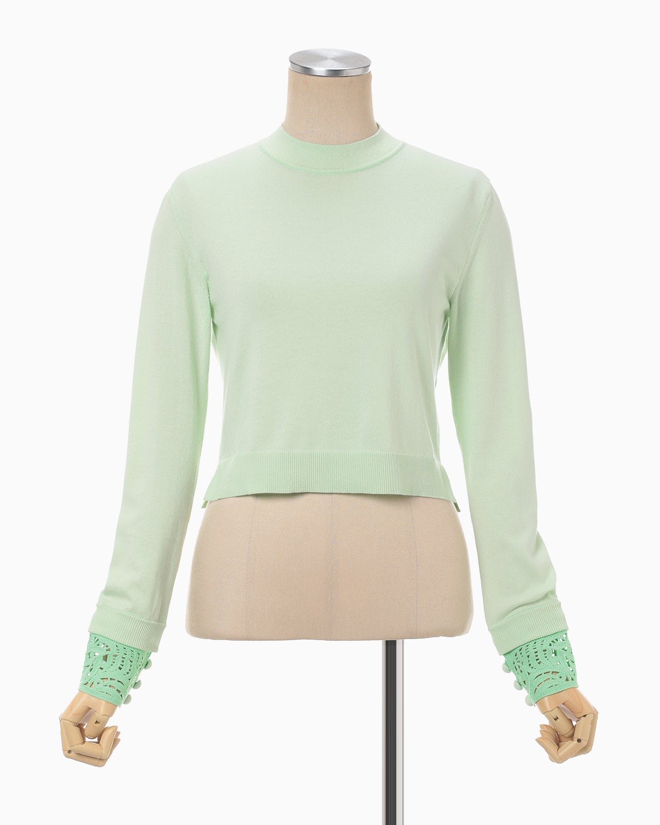 Detachable Embroidery Cuff Knitted Top - light green