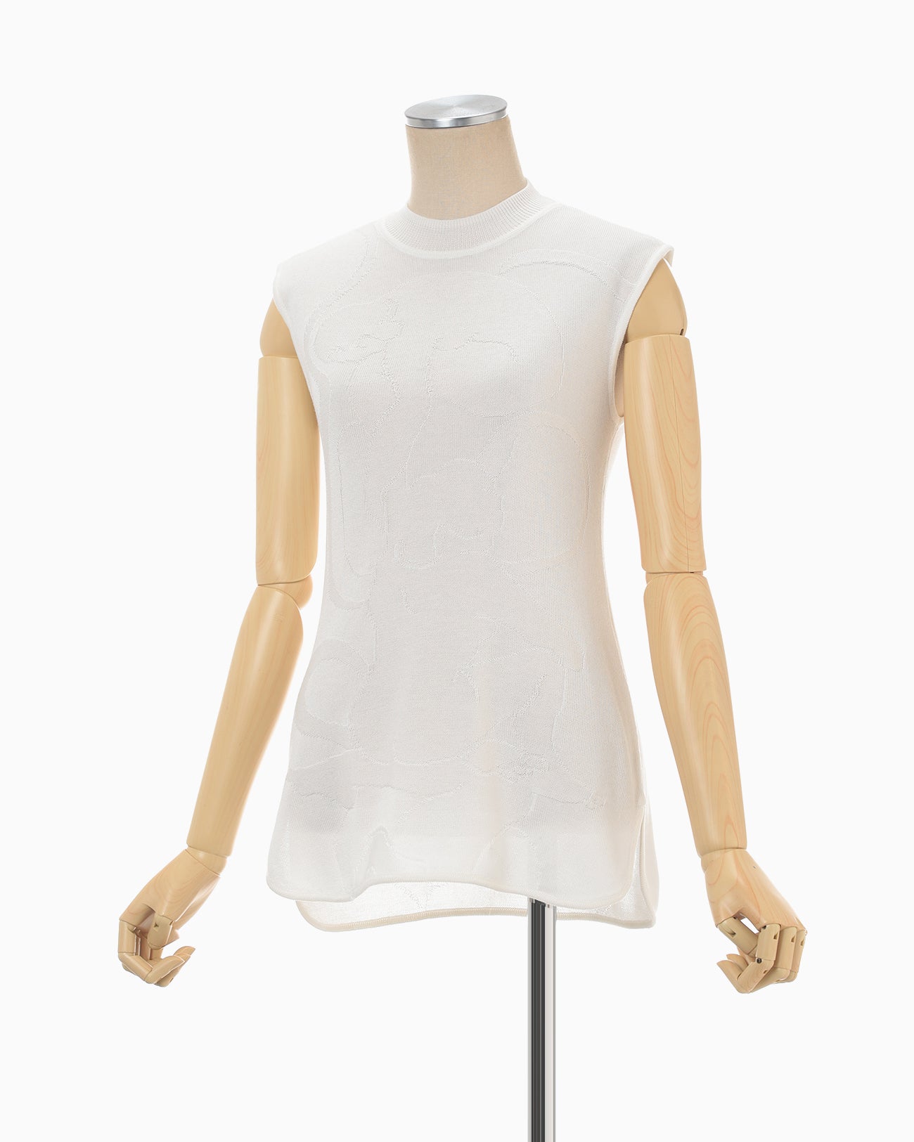 Woman Figure Sleeveless Knitted Top - white