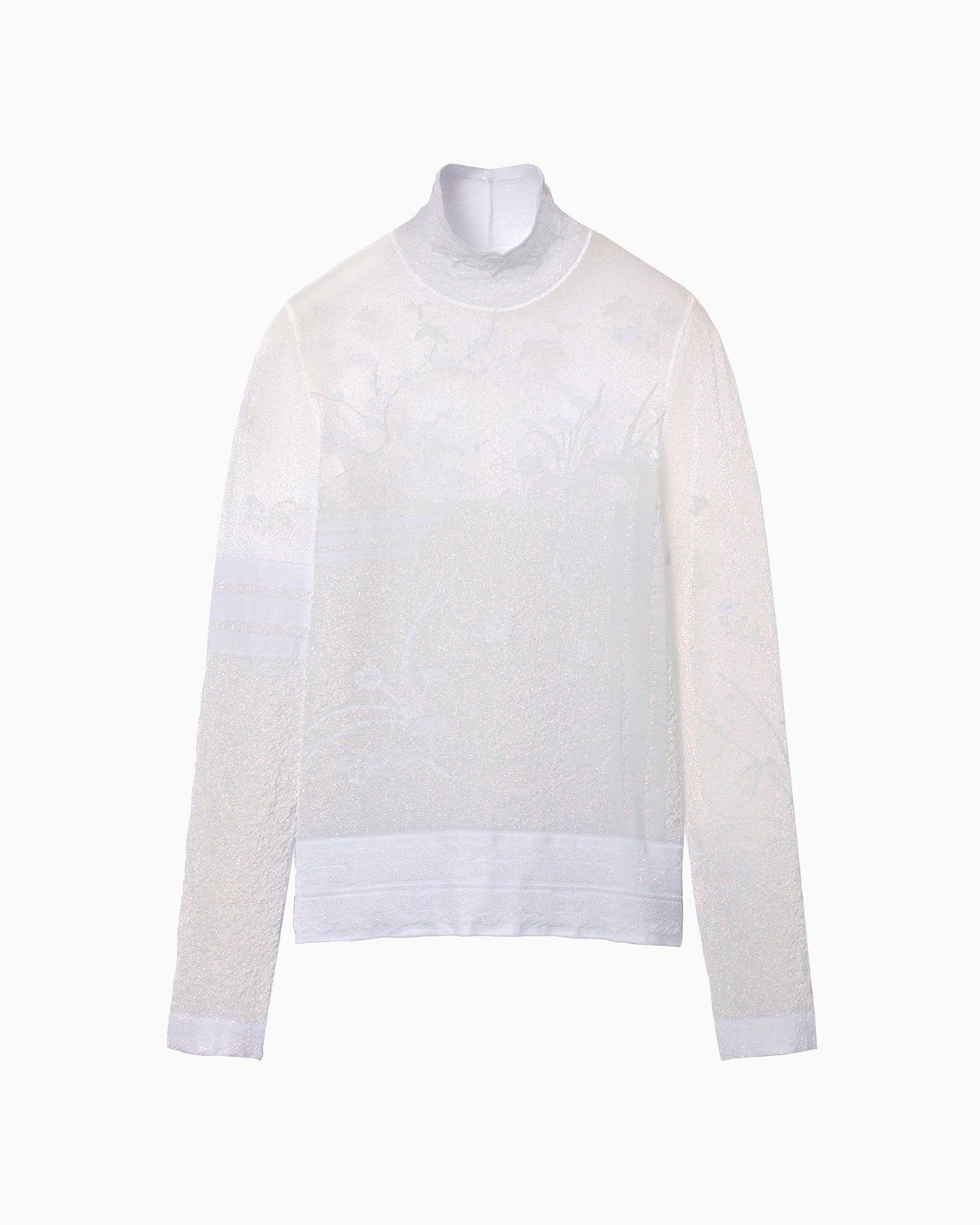 Nature Pattern Sheer Knitted High Neck Top - white