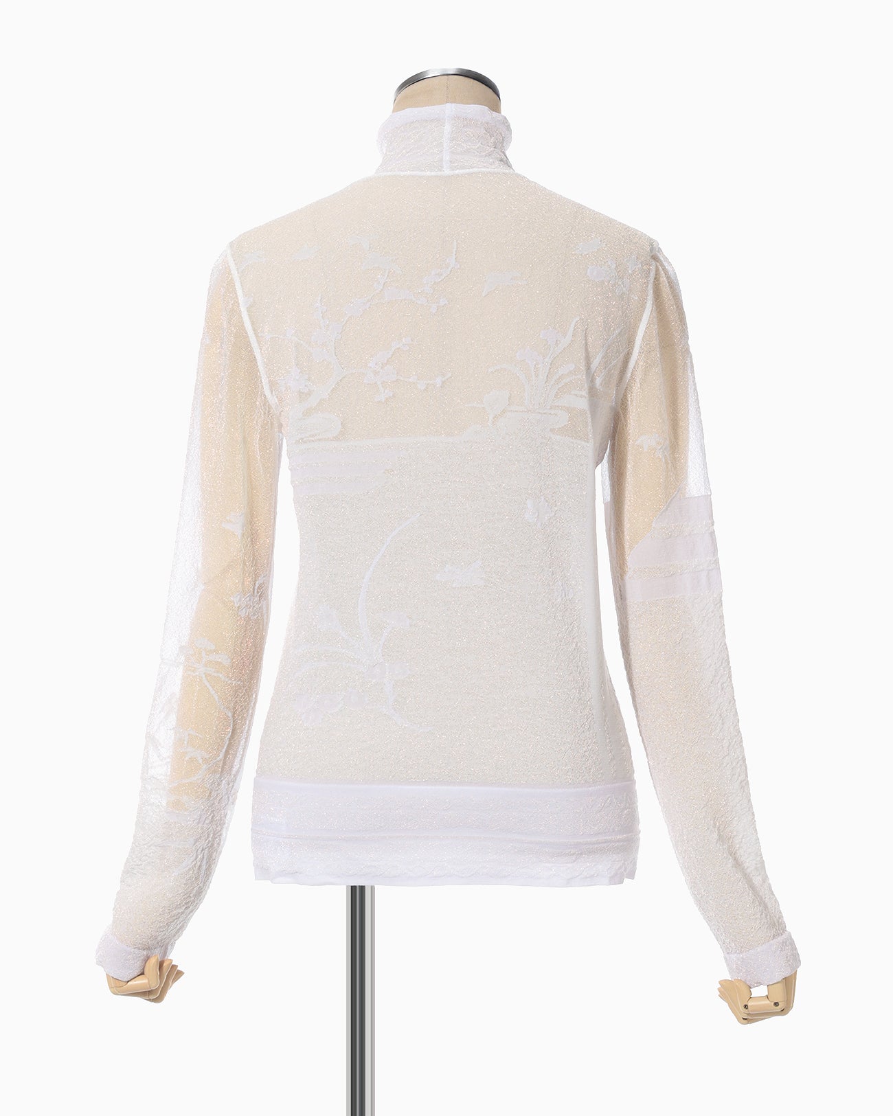 Nature Pattern Sheer Knitted High Neck Top - white