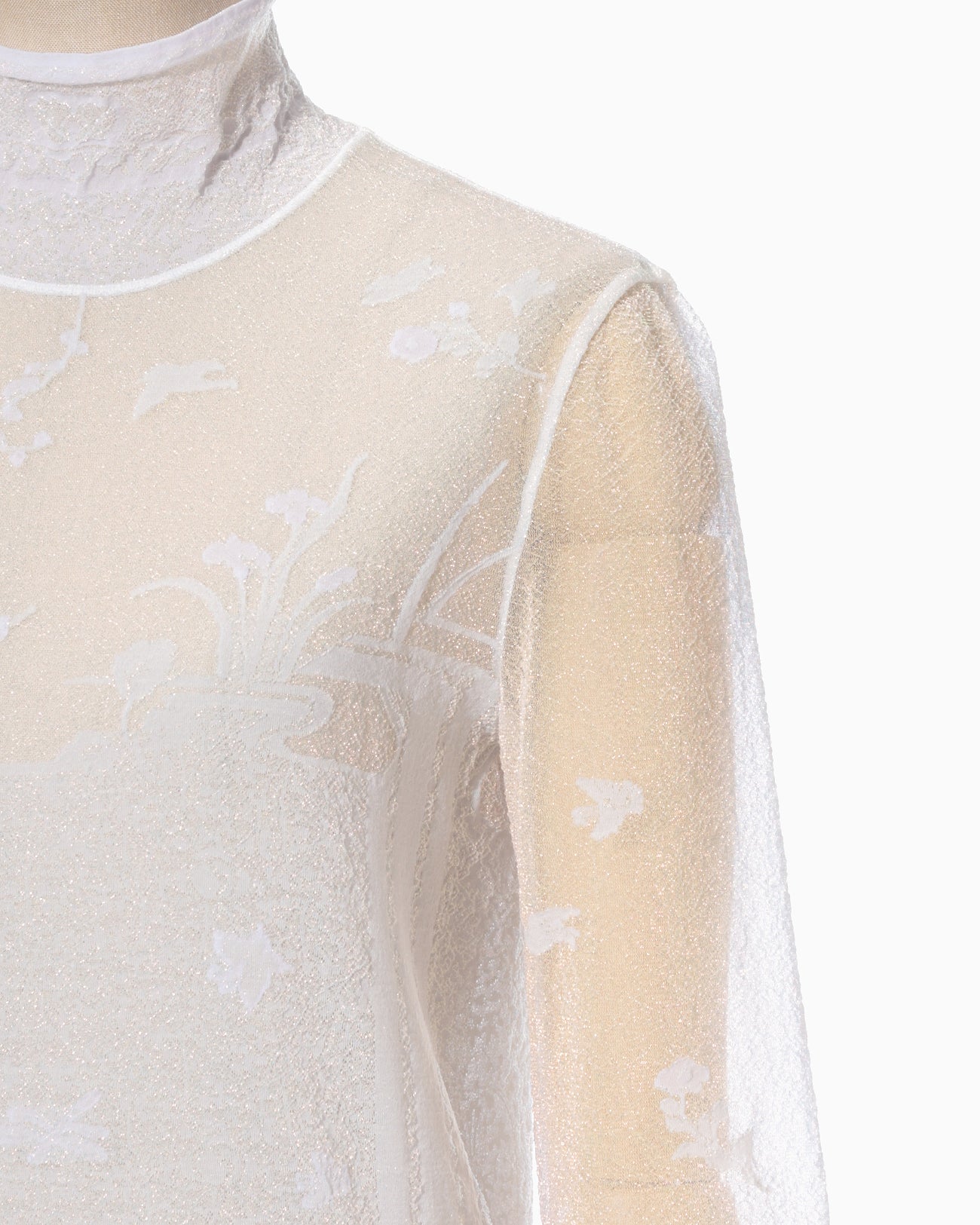 Nature Pattern Sheer Knitted High Neck Top - white