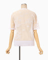 Nature Pattern Sheer Knitted Crew Neck Top - white