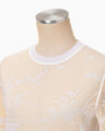 Nature Pattern Sheer Knitted Crew Neck Top - white