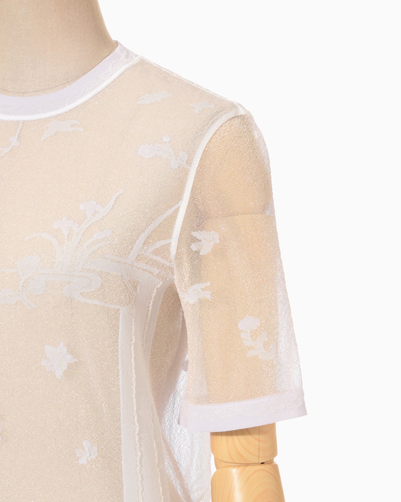 Nature Pattern Sheer Knitted Crew Neck Top - white