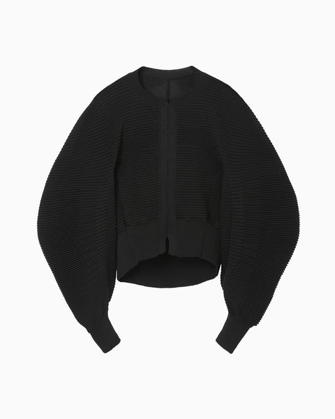 Curved Sleeve Knitted Cardigan - black