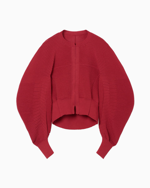 Curved Sleeve Knitted Cardigan - red