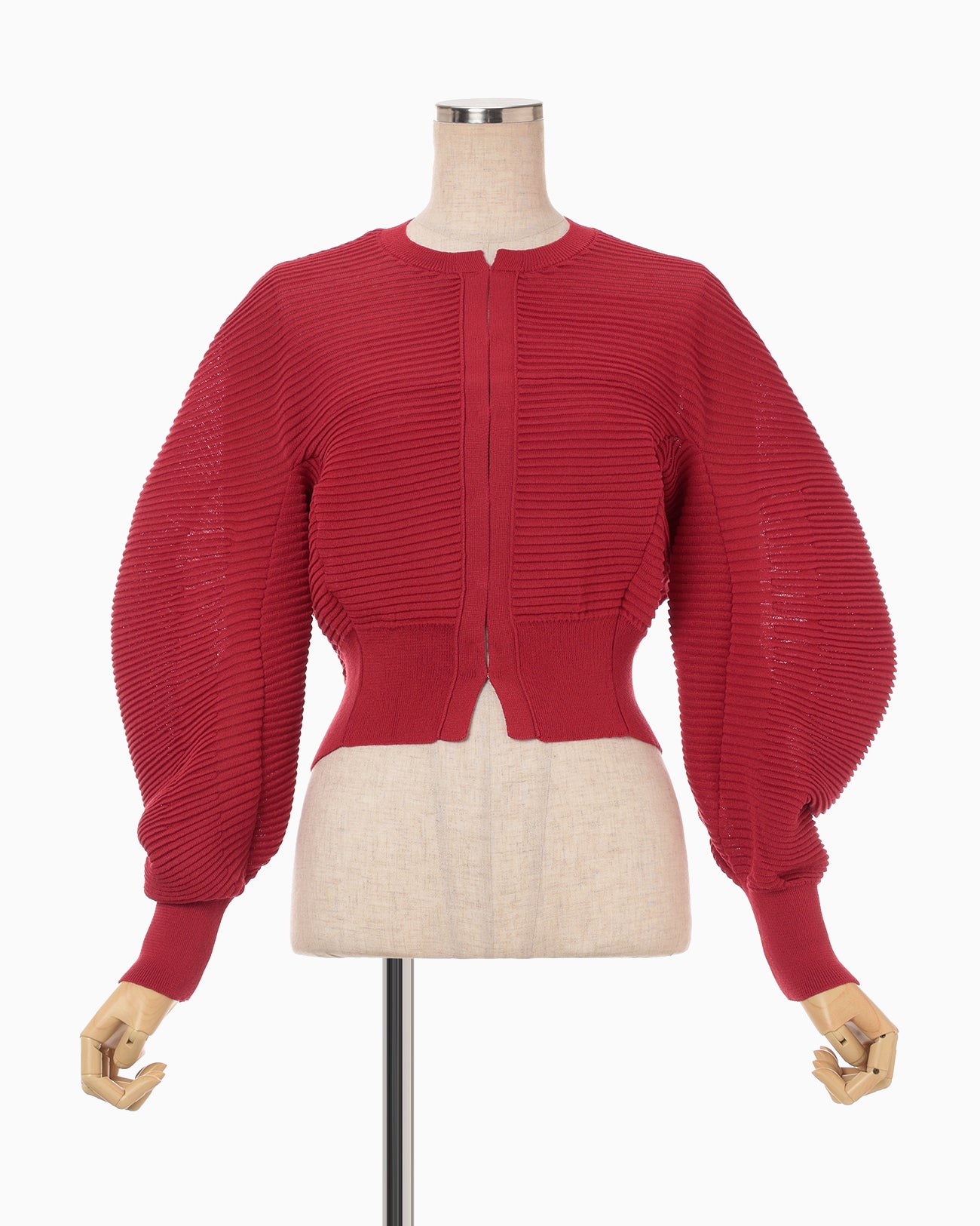 Curved Sleeve Knitted Cardigan - red