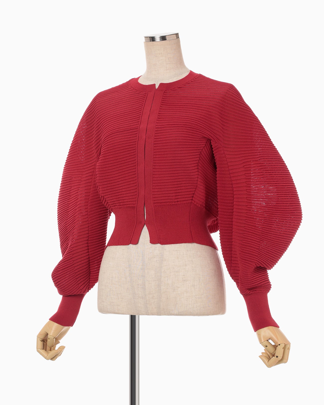 Curved Sleeve Knitted Cardigan - red