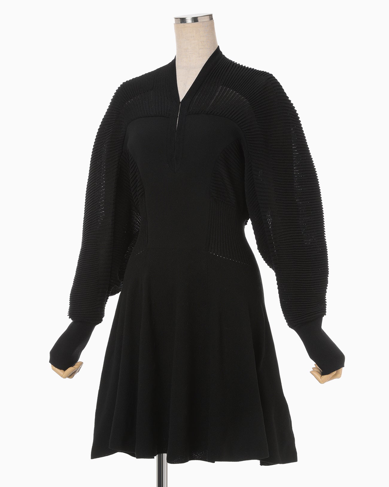 Curved Sleeve Knitted Dress - black