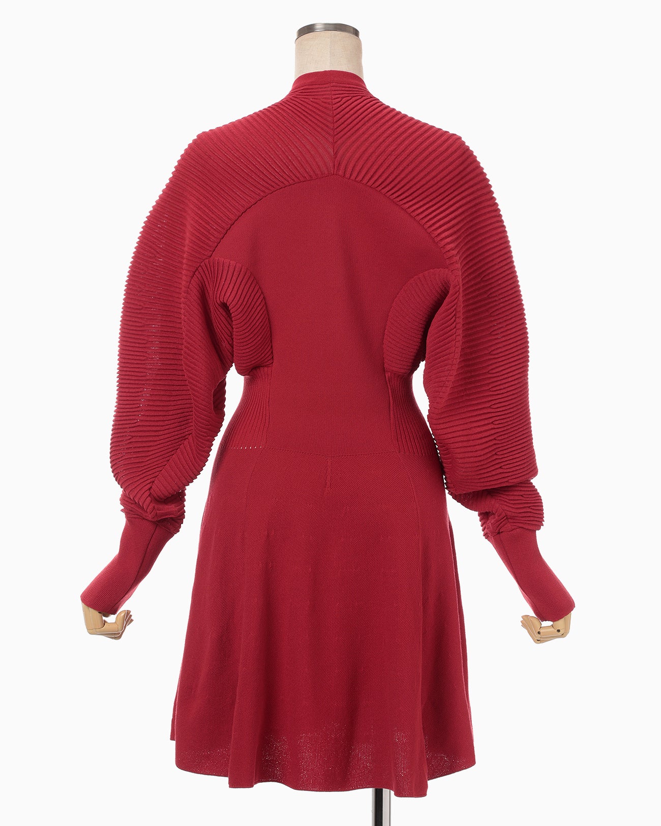 Curved Sleeve Knitted Dress - red