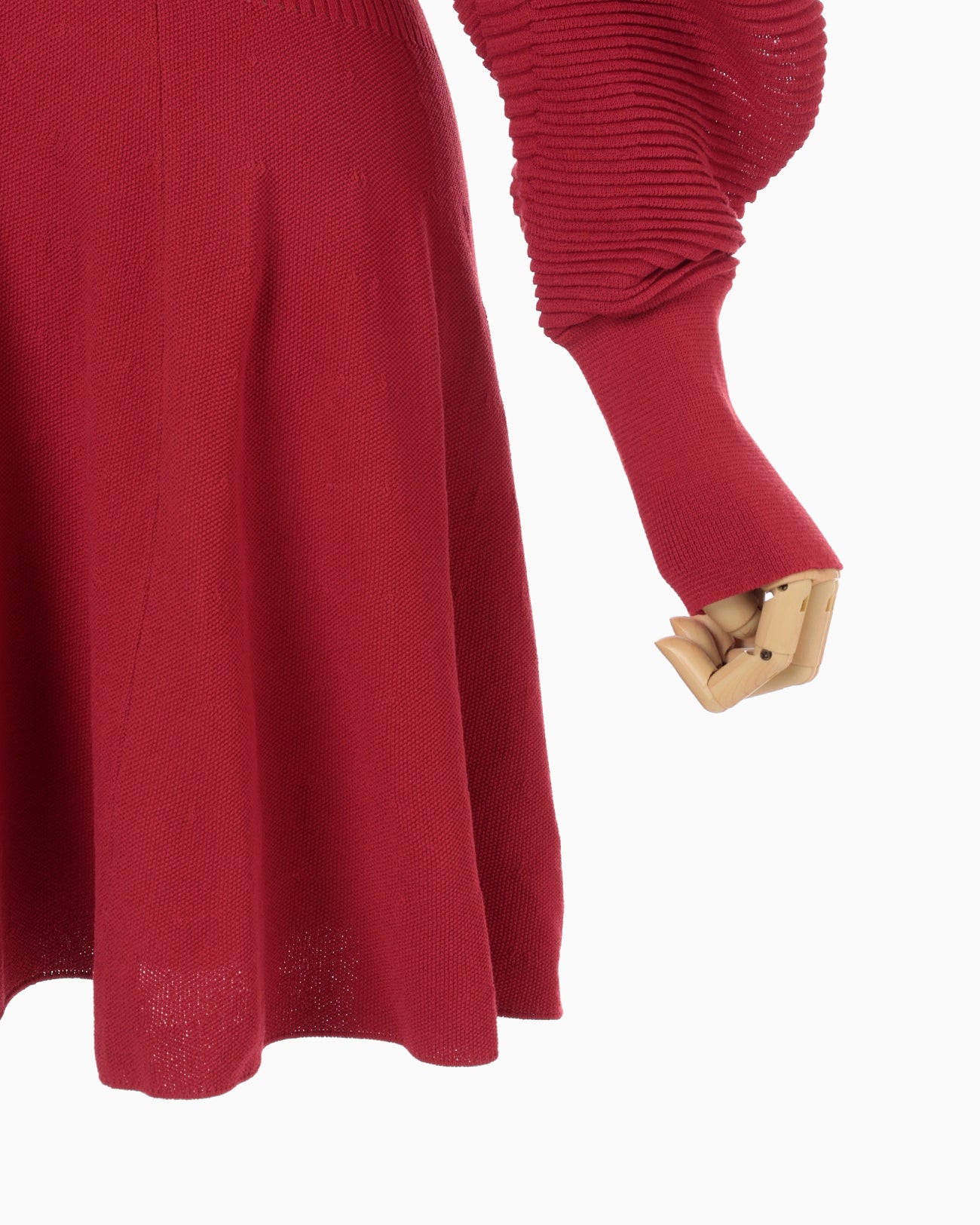 Curved Sleeve Knitted Dress - red