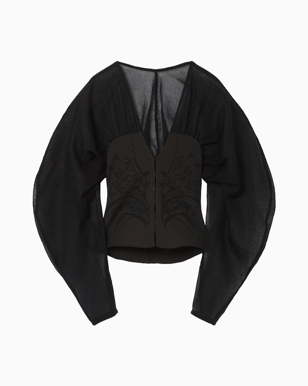 Sheer Rounded Sleeve Knitted Cardigan - black