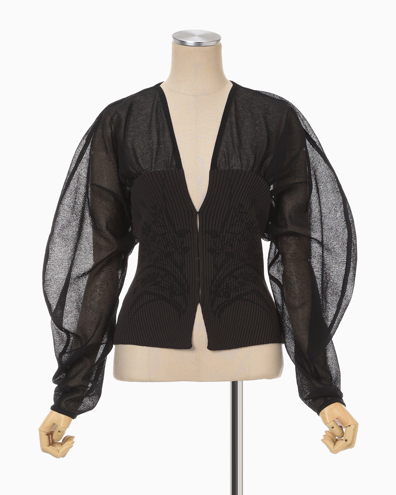 Sheer Rounded Sleeve Knitted Cardigan - black