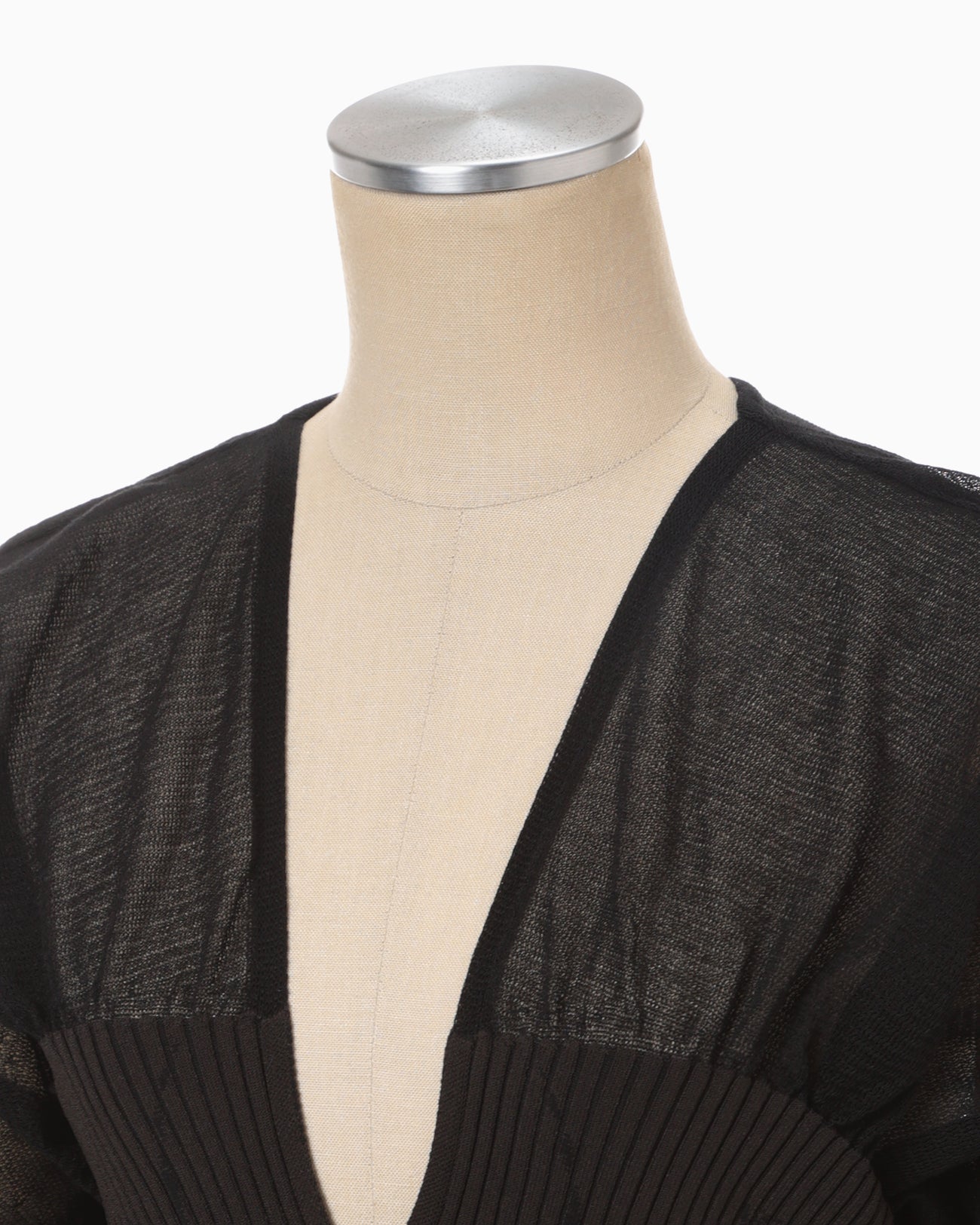 Sheer Rounded Sleeve Knitted Cardigan - black