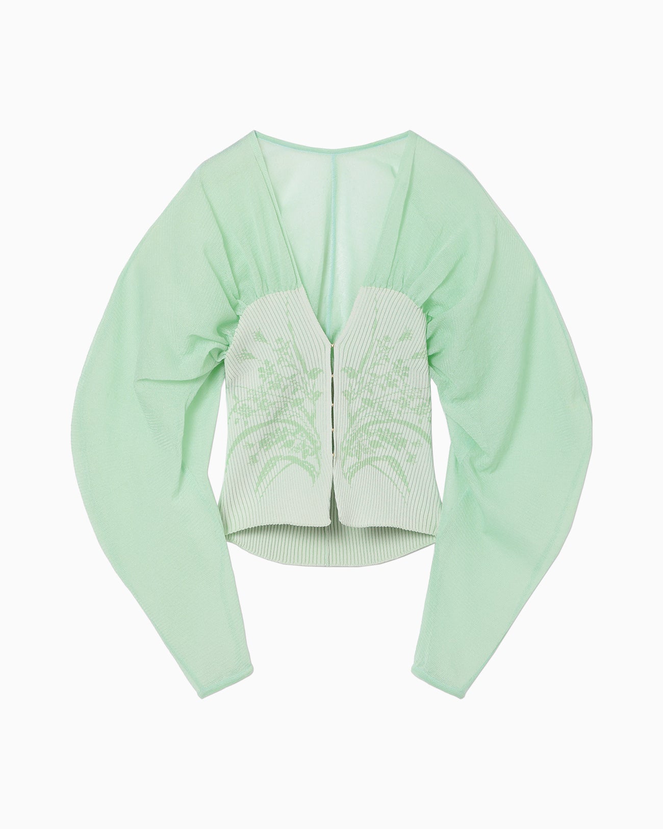 Sheer Rounded Sleeve Knitted Cardigan - light green