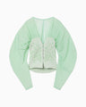 Sheer Rounded Sleeve Knitted Cardigan - light green