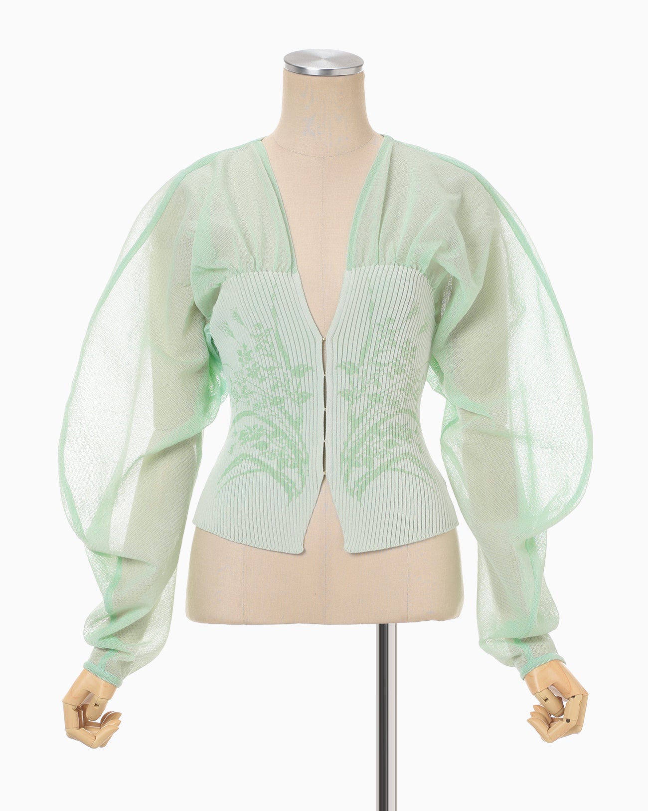 Sheer Rounded Sleeve Knitted Cardigan - light green