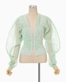 Sheer Rounded Sleeve Knitted Cardigan - light green