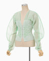 Sheer Rounded Sleeve Knitted Cardigan - light green