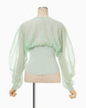 Sheer Rounded Sleeve Knitted Cardigan - light green