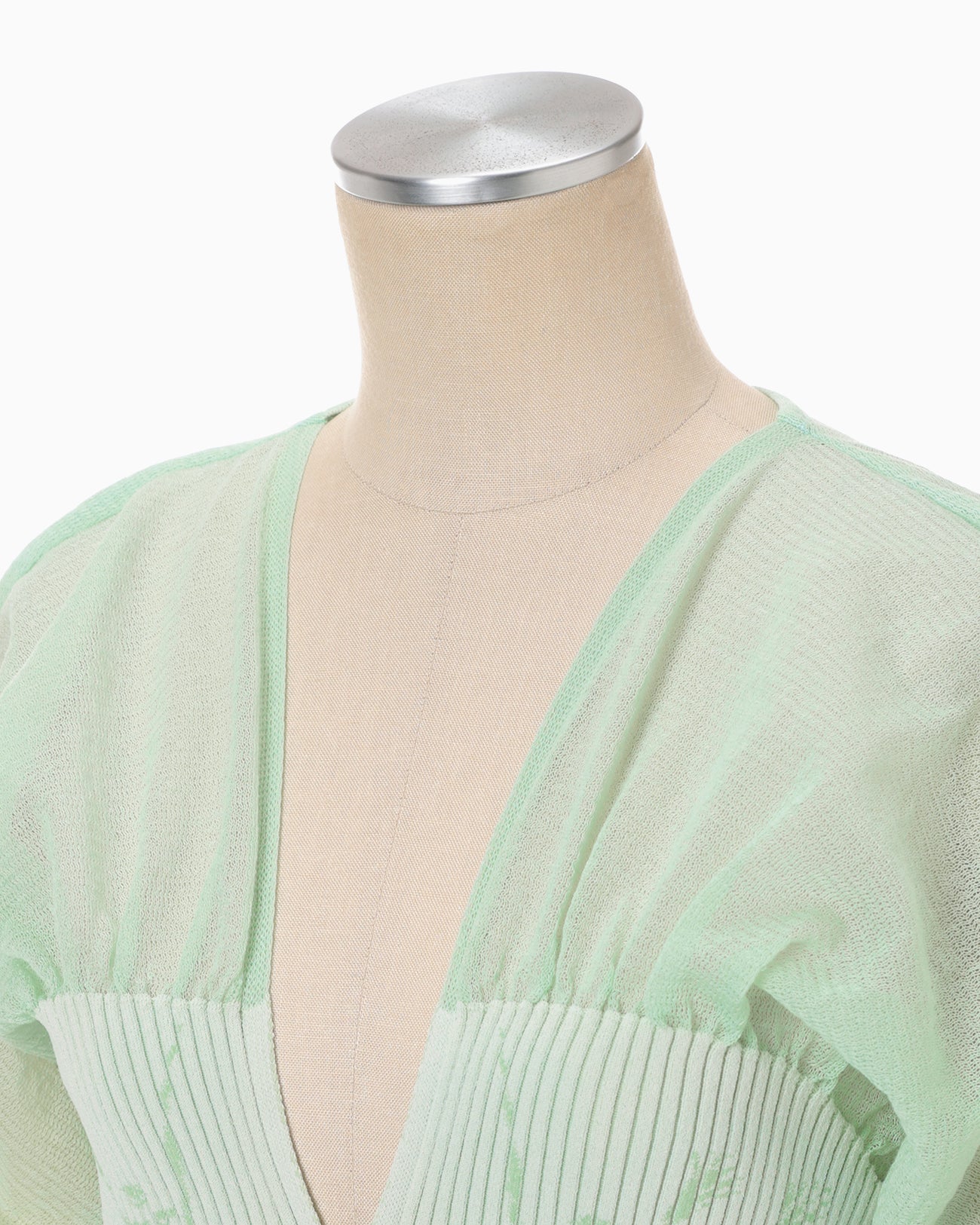 Sheer Rounded Sleeve Knitted Cardigan - light green