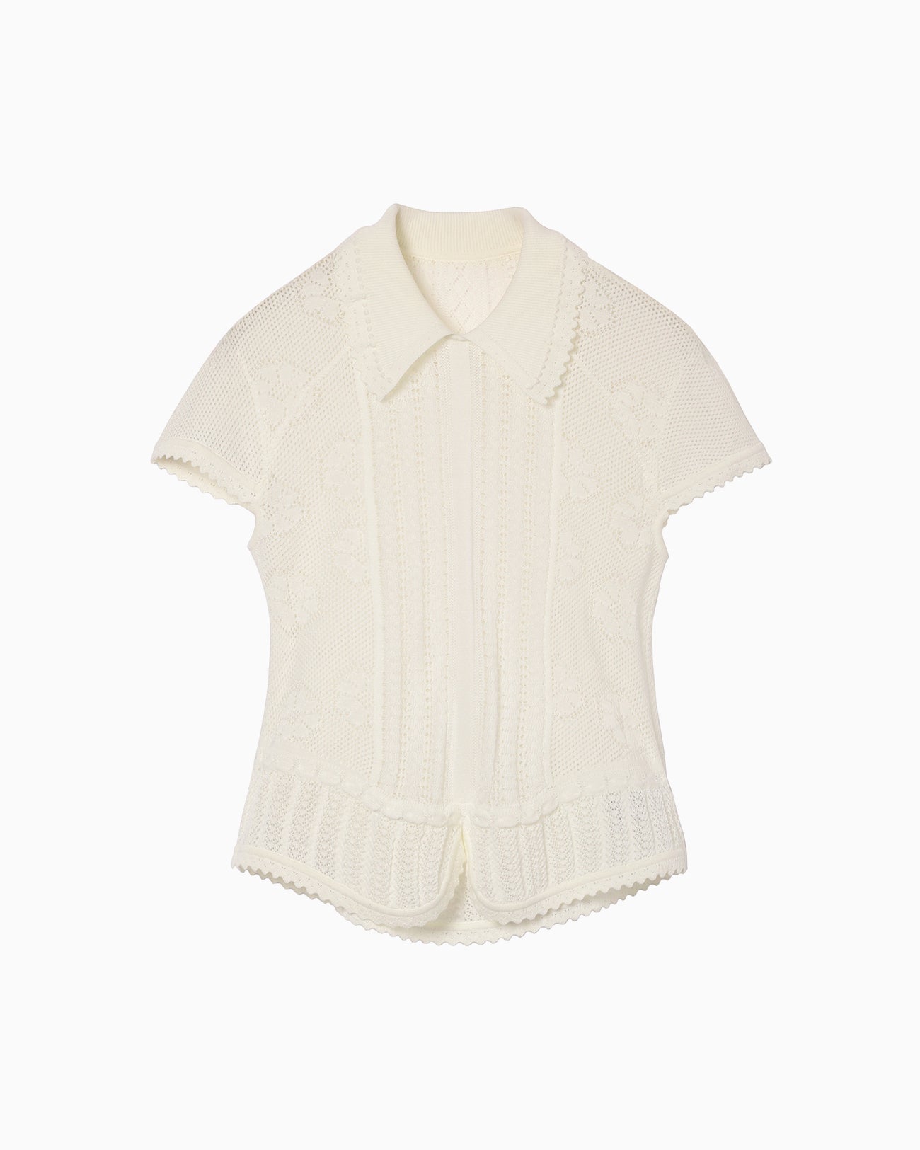 Lace Stripe Knitted Top - white