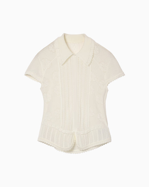 Lace Stripe Knitted Top - white