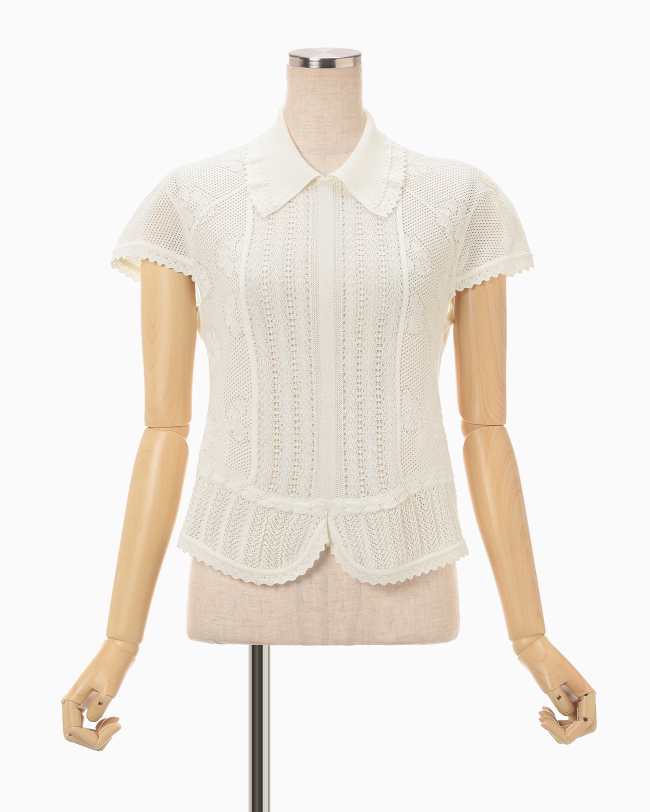 Lace Stripe Knitted Top - white