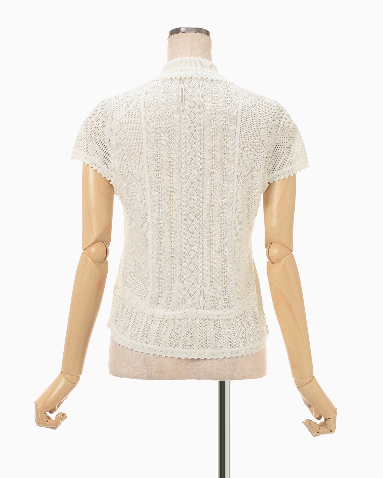 Lace Stripe Knitted Top - white