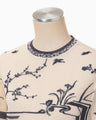 Nature Pattern Sheer Knitted Crew Neck Top - navy