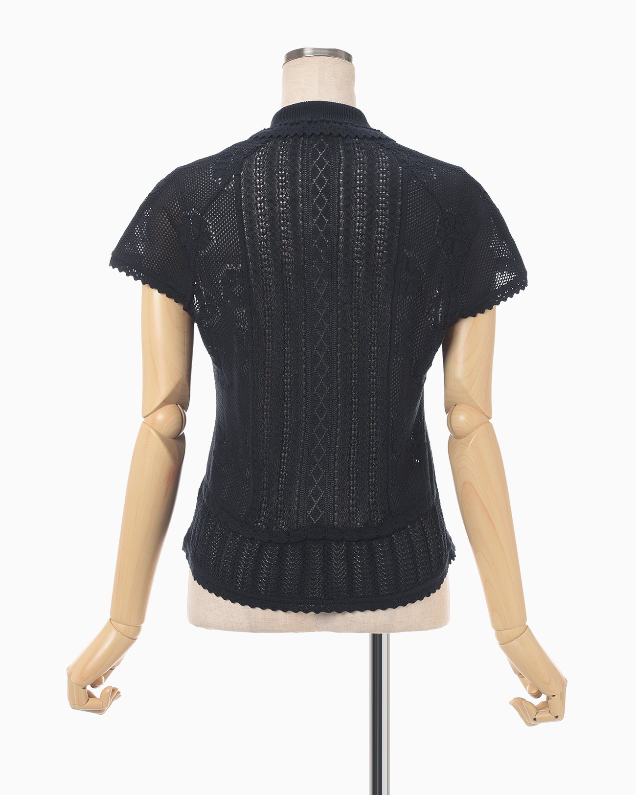 Lace Stripe Knitted Top - navy