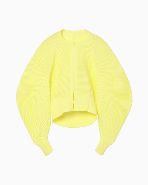 Curved Sleeve Knitted Cardigan - yellow