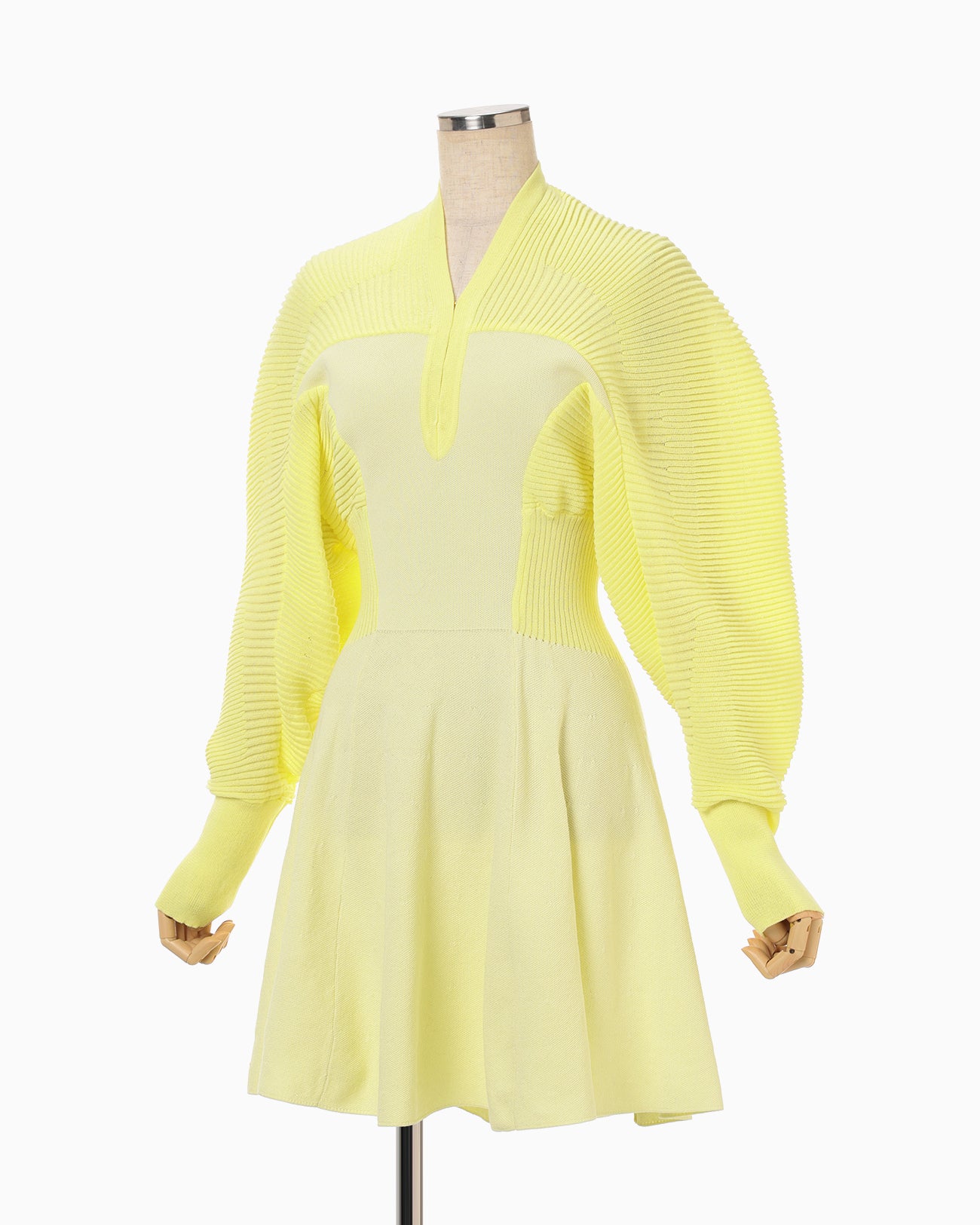 Curved Sleeve Knitted Dress - yellow