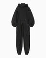 Split Yarn Hooded Jump Suit - black