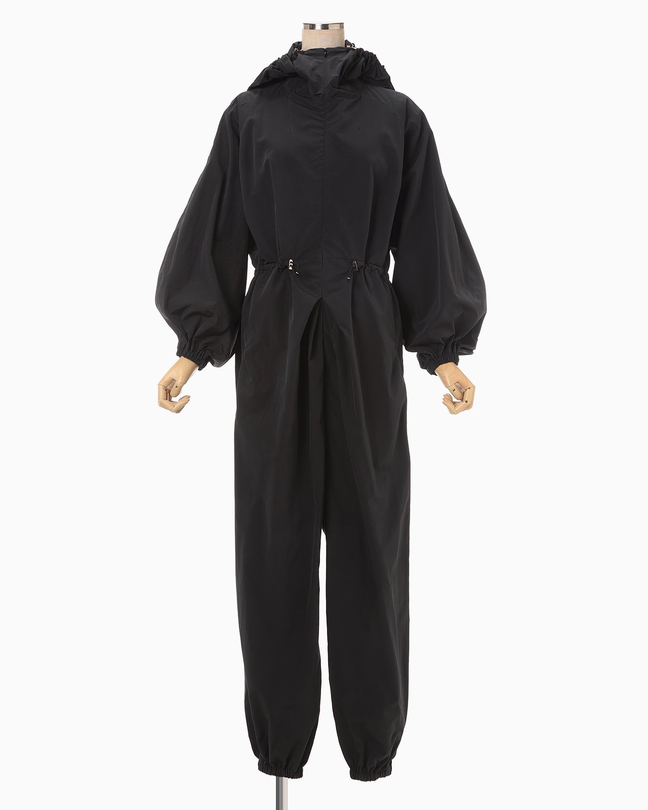 Split Yarn Hooded Jump Suit - black