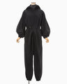 Split Yarn Hooded Jump Suit - black