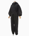 Split Yarn Hooded Jump Suit - black