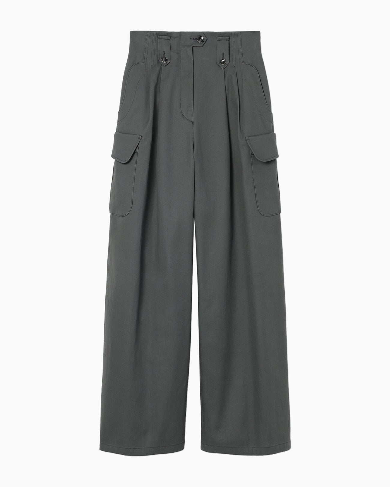 Organic Cotton Twill High Waisted Wide Trousers - grey