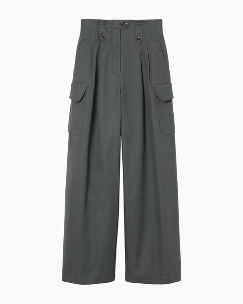 Organic Cotton Twill High Waisted Wide Trousers - grey