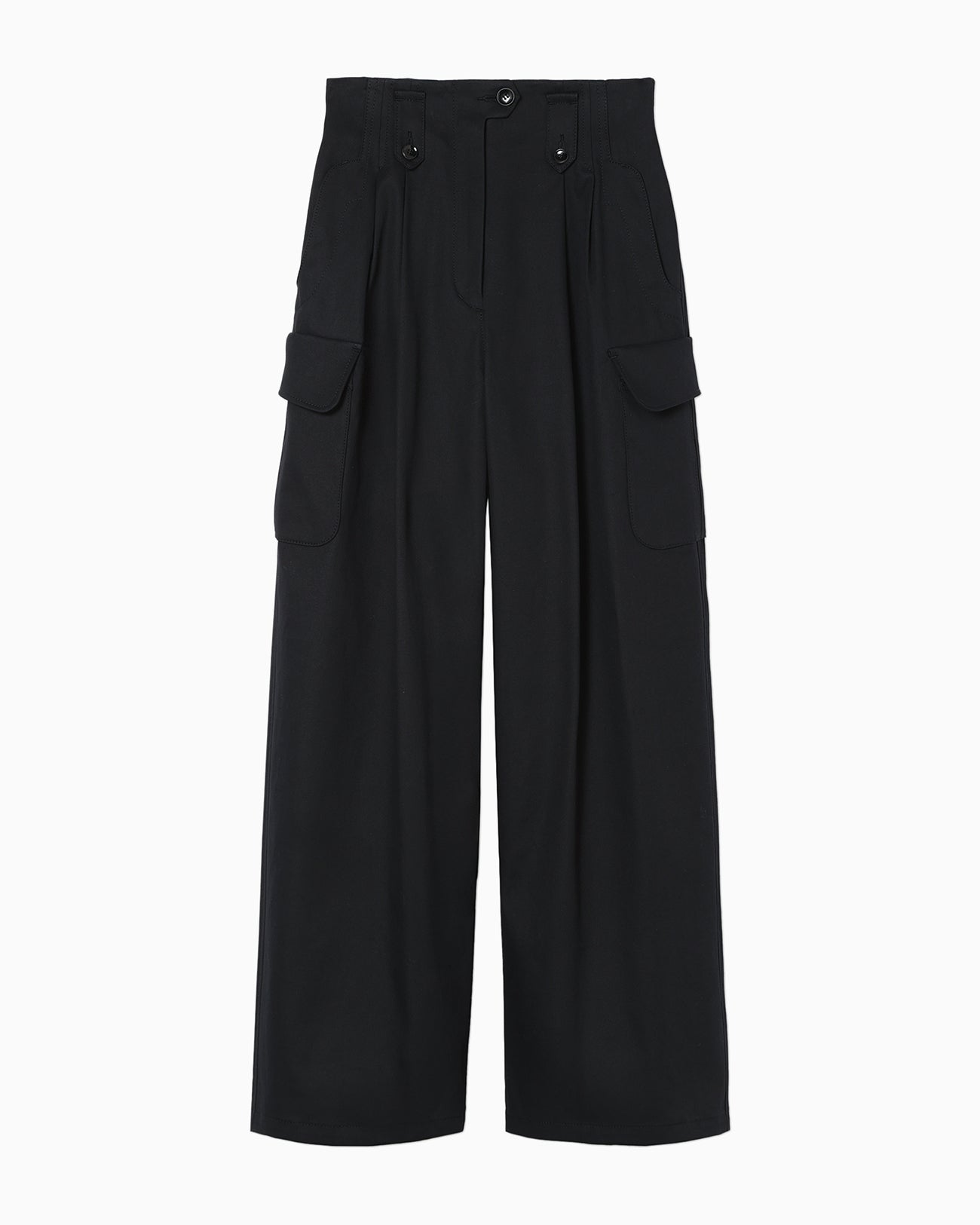 Organic Cotton Twill High Waisted Wide Trousers - navy