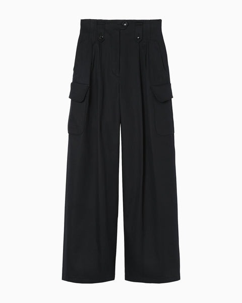 Organic Cotton Twill High Waisted Wide Trousers - navy