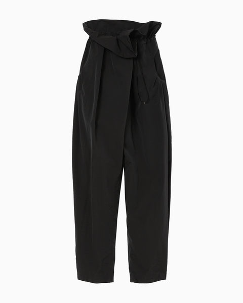 Split Yarn High Waisted Drawstring Trousers - black