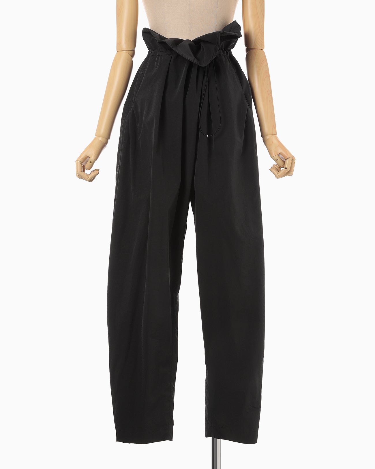 Split Yarn High Waisted Drawstring Trousers - black