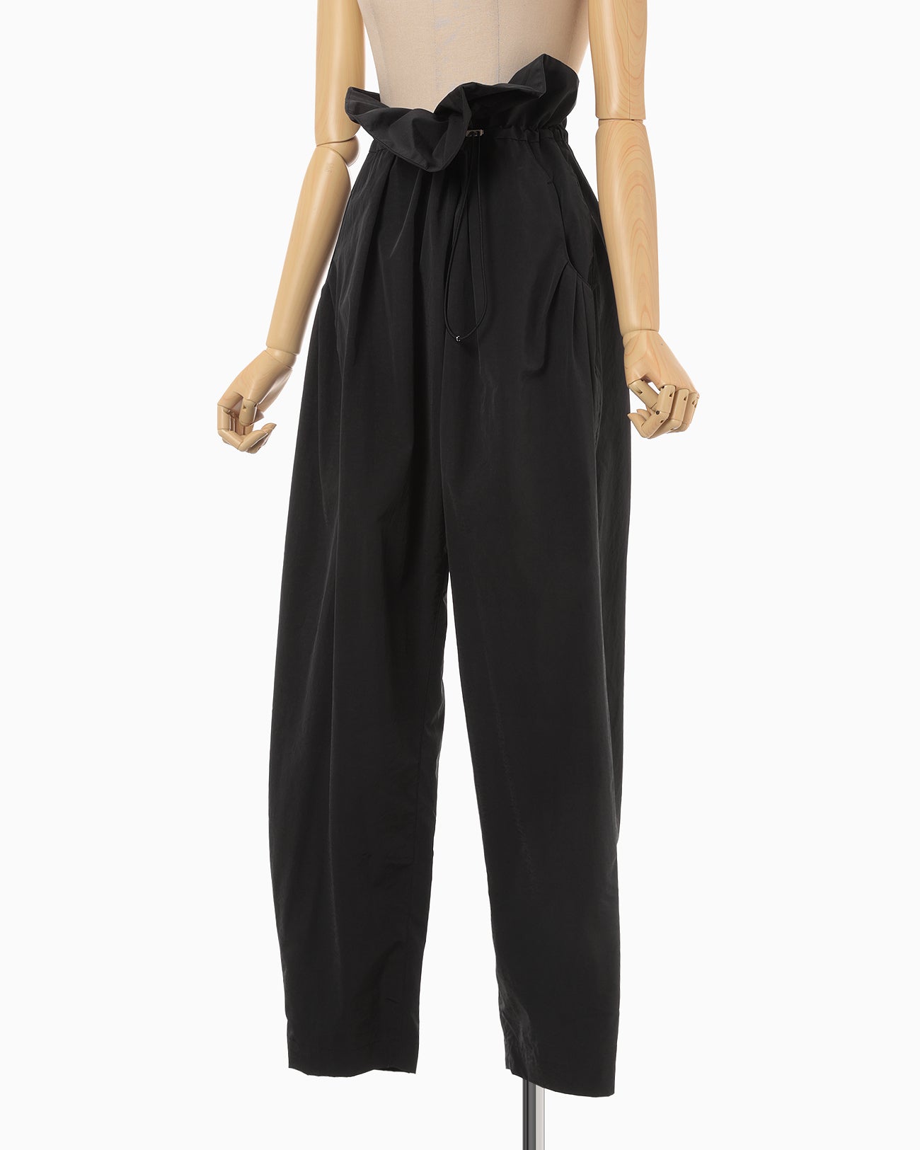 Split Yarn High Waisted Drawstring Trousers - black