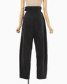 Split Yarn High Waisted Drawstring Trousers - black