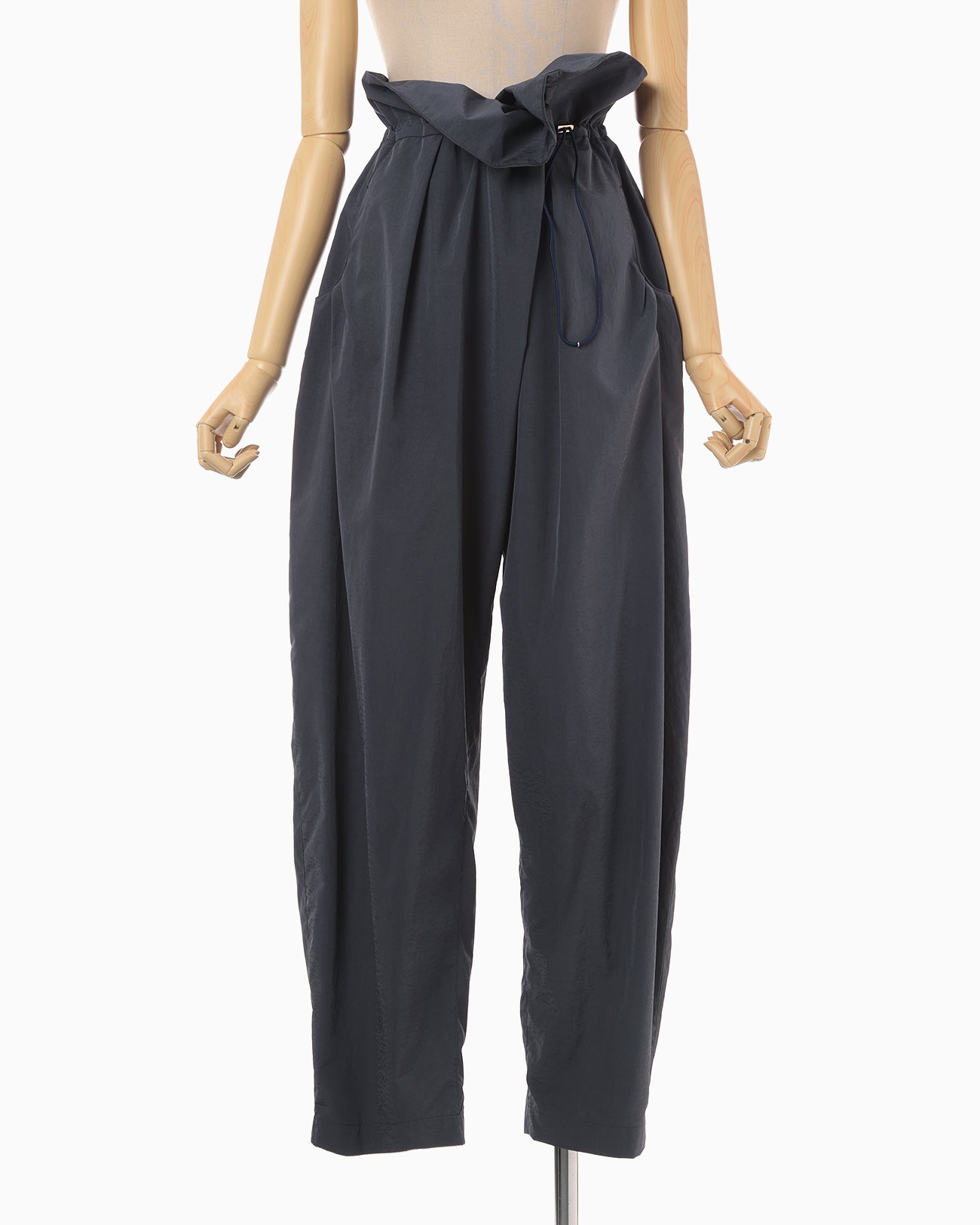 Split Yarn High Waisted Drawstring Trousers - navy