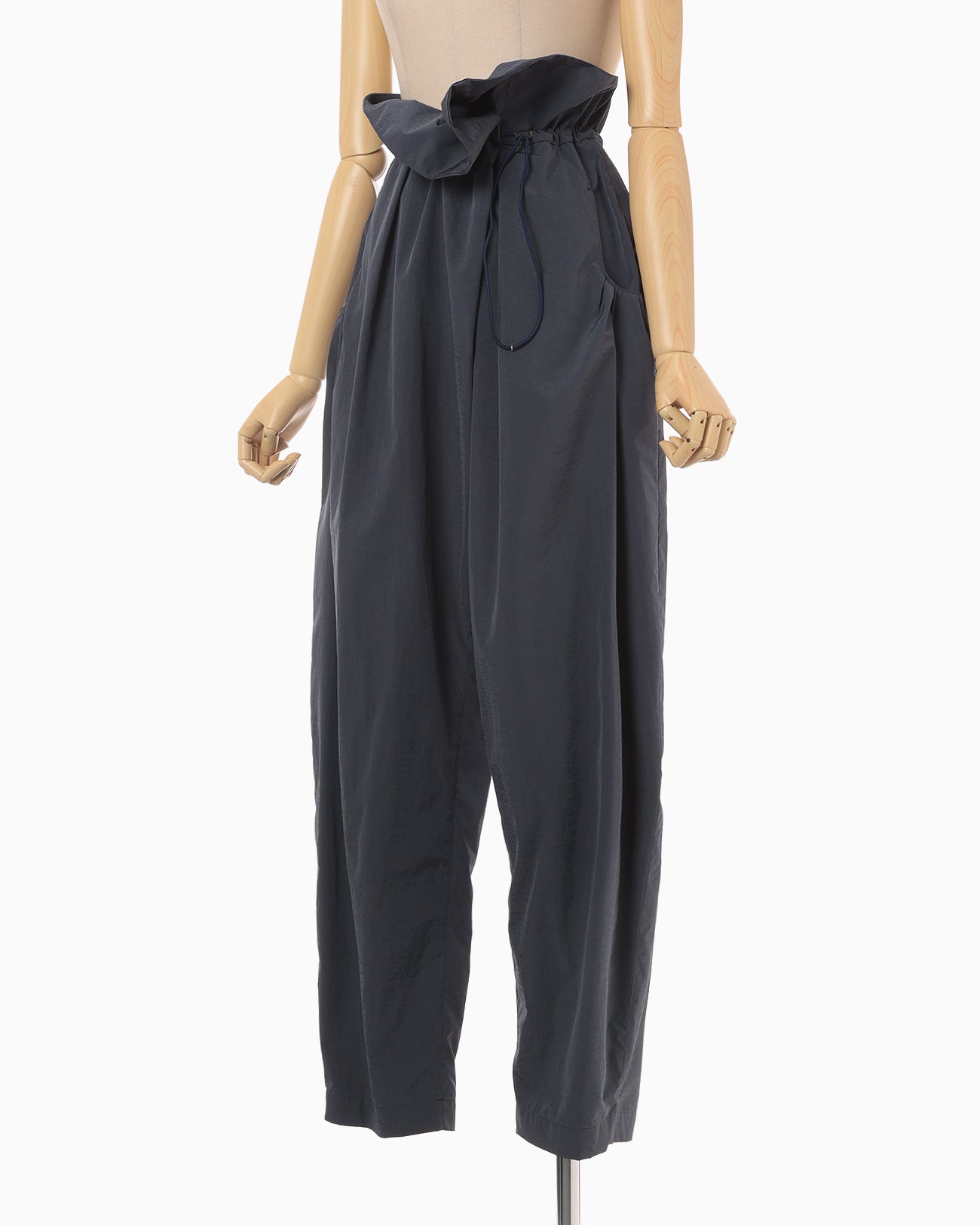 Split Yarn High Waisted Drawstring Trousers - navy