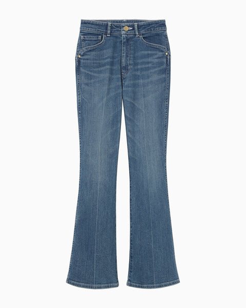 Stretch Cropped Flare Jeans - blue